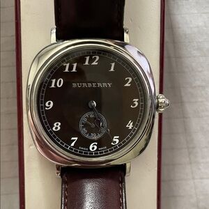 Burberry Brown Dial Silver-Tone Cushion Case Watch